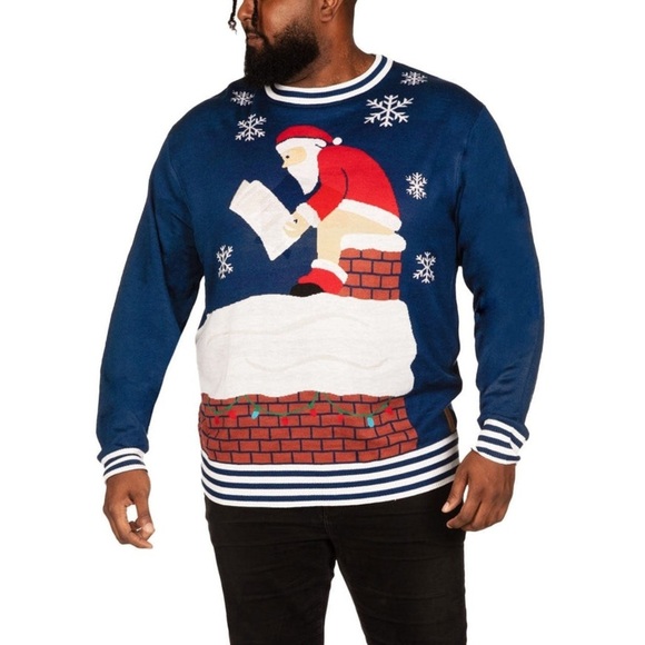 Tipsy Elves Santa’s Log On The Fire Ugly Christmas Sweater Size XXL Blue - NWOT - Picture 1 of 11